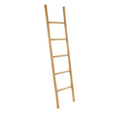 a wooden ladder is standing upright on a white background, it appears to be empty