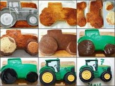 there are many pictures of different toys made to look like farm animals and tractor parts