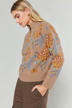 The perfect sweater is here. Spun from soft yarns, this style is jacquard-knitted with long sleeves and a multicolor floral motif that can't be missed. A mock neck with a half zip completes the look, letting you adjust the neckline to your liking. Relaxed Fit •Relaxed fit •Mock neck •Half zip •Long sleeves •Jacquard knit •Ribbed edges DIMENSIONS •Standard: 22.5" Length Item number 2330253 50%ACRYLIC 31%POLY 19%NYLON Hand wash cold Flat Dry Perfect Sweater, Floral Jacquard, Print Trends, Jacquard Knit, Sweater Sale, Fall Shopping, Zip Sweater, Sweater Blouse, Trending Dresses