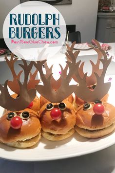 rudolph burgers on a plate with reindeer noses