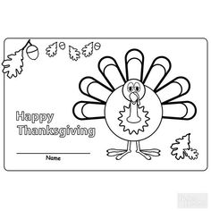 a happy thanksgiving coloring page with a turkey