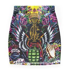 Super stretchy and durable polyester mini skirt. Vibrant, high-quality sublimation print across the front and back. Size range XXS-2XL. Vintage Tattoo styles Vintage Style Tattoos, Movie Directors, Vintage Tattoo, Ed Hardy, Tattoo Styles, Skirts For Sale, Role Models, Sublimation Printing, Melbourne