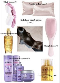 I use evrything here myself and i loveeee all of the products #haircare #hair Hair Care For Silky Hair, Hair Care List, Hair Products For Silky Hair, Best Haircare Product, How To Have Silky Hair, Silky Hair How To Get, Products For Silky Hair, Haircare Products Aesthetic