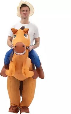 a man riding on the back of a horse inflatable costume with a cowboy hat