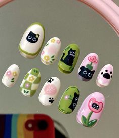 Pin by Tattoo art on Tattoo art in 2024 | Acrylic nails, Nail art, Funky nails Chibi Nail Art, Cute Character Nails, Kawaii Nail Art Korean, On Tattoo, Kutek Disney, Fake Nails Designs, Punk Nails, Anime Nails