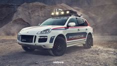 a white police car parked in the desert