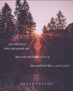 the sun shining through trees with a quote on it that reads, you will know who your people are they will feel like a few