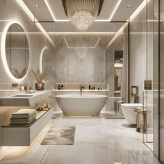 an elegant bathroom with marble floors and walls