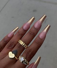 Golden Nails, Gold Nail, Jelly Nails, Nail Swag, Dark Nails, Acrylic Nails Coffin, Prom Nails, Coffin Nails Designs, Pretty Acrylic Nails