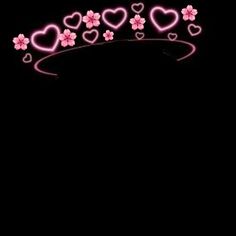 pink flowers and hearts on a black background