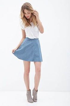 Denim Skater Skirt, Womens Fashion Casual Spring, Denim Skirts, Hipster Fashion, Rilakkuma, Fashion Website, Skirt Outfits, Womens Fashion Casual, Skater Skirt