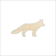 a wooden cutout of a fox on a white background, with the outline of it's tail