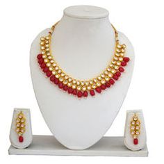 Gold Rodium Polish Red and Maroon color Necklace in Copper studded with Kundan Red Kundan Necklace For Party, Maroon Necklace, Color Necklace, Metal Necklace, Copper Metal, Maroon Color, Metal Necklaces, Copper, Red