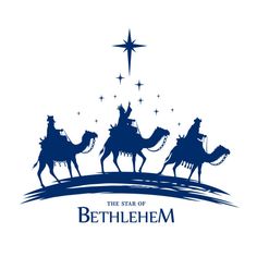 three wise men riding on camels with the star of bethlehem