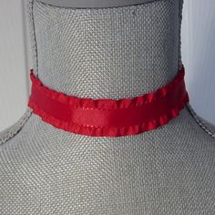 Vintage Red Choker For Party, Red Choker For Valentine's Day Gift, Red Choker For Valentine's Day, Red Choker Necklace, Ribbon Choker Necklace, Red Choker, Ribbon Choker, Earring Storage, Fabric Earrings