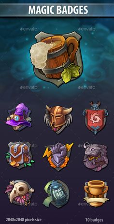 an image of some different items for the game, including badges and emblems - miscellaneous objects