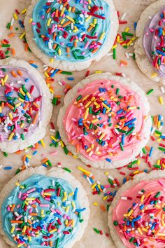 decorated cookies with sprinkles and colored frosting