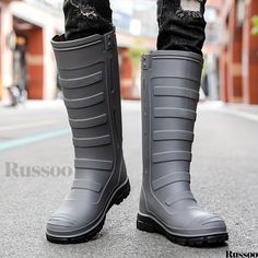 Russoo - Cushioned High-Top Mens Rain Boots: Durable, Waterproof, Non-Slip Footwear for Outdoor Activities like Walking and Fishing Non-slip Rain Boots For Winter Outdoor Activities, Waterproof Boots For Rainy Season Outdoor Activities, Weatherproof Waterproof Boots For Rainy Outdoor Activities, Non-slip Rain Boots For Winter Outdoor Use, Non-slip Rain Boots For Outdoor Winter Use, Casual Non-slip Waterproof Boots For Rainy Season, Waterproof Rain Boots For Rainy Season Outdoor Use, Waterproof Rain Boots For Outdoor And Rainy Season, Weatherproof Boots For Outdoor And Rainy Season