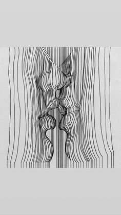 an abstract black and white drawing with wavy lines