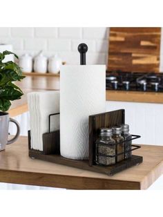 the kitchen counter is clean and ready to be used as a holder for toilet paper