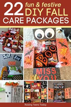 the cover of 22 fun and festive diy fall care packages with pictures of different items