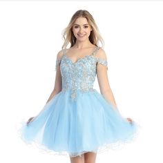 New With Tag Size Small From Let’s Corp Color Sky Blue Off The Shoulder Tulle Skirt Lace Up Adjustable Back Blue Homecoming Dress, Blue Homecoming Dresses, Homecoming Dress, Pretty Food, Homecoming Dresses, Sky Blue, Blue Sky, Tulle Skirt, Homecoming