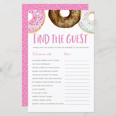 donuts and sprinkles fill in the guest card