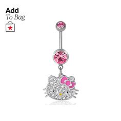 in stock Pink Dangle Belly Rings As Gift, Pink Dangle Belly Rings For Gift, Adjustable Hello Kitty Jewelry, Nickel-free Pink Belly Rings As Gift, Adjustable Nickel-free Pink Belly Rings, Hello Kitty Sanrio, Belly Piercing, Belly Button Ring, Button Ring