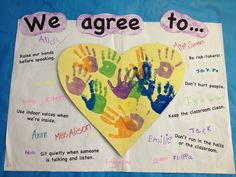 a paper heart with handprints on it that says, we agree to arly and alex