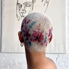 Paye Lin on Instagram: “🌺🌺🌺” Bald Hair Designs, Buzzed Hair Dye Designs, Buzzcut Ideas, Hair Tattoo Designs, Bleached Hair Men, Shaved Head Designs, Short Hair Designs, Hair Colour Design, Shaved Hair Designs