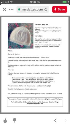 an email page for a knitted baby hat