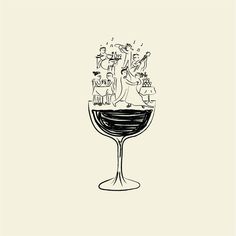 a drawing of a wine glass filled with liquid