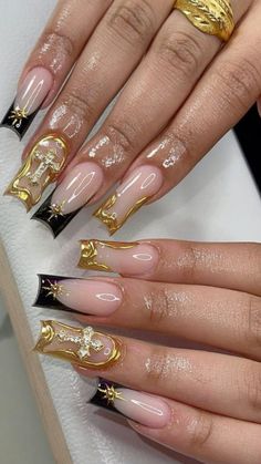 Gold Chrome Nails, Gold Acrylic Nails, Dope Nail Designs