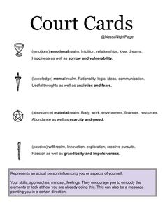 the instructions for court cards are shown in black and white, with purple text on it