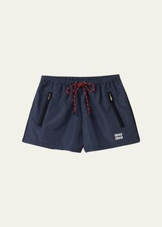 Functional Outdoor Shorts With Drawstring, Sporty Nylon Shorts With Drawstring, Sporty Nylon Drawstring Shorts, Sporty Drawstring Athletic Shorts For Outdoor, Miu Miu Casual Short Bottoms, Casual Short-length Miu Miu Bottoms, Sporty Outdoor Shorts With Drawstring, Sporty Drawstring Shorts For Outdoor, Casual Miu Miu Bottoms With Pockets