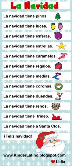 a christmas poem with santa claus and other words on the bottom right hand corner, in spanish