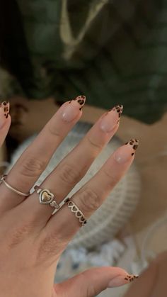 Cheetah print french tip nails almond Cute Nails Cheetah, Dark Cheetah Print Nails, Nails Acrylic Cheetah Print, Cheata Print Nails French Tip, Cheetah Print Nails With Bow, Nail Inspo Cheetah, Cheetah Nails Square, Leopard Print Tip Nails, Cheetah French Tips