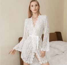 F00002146-103 Elegant V-neck Sleepwear For Vacation, Chic V-neck Summer Sleepwear, White V-neck Loungewear Dress, Elegant Long Sleeve Sleepwear For Vacation, Feminine V-neck Summer Sleepwear, Chic V-neck Sleepwear For Wedding Night, Elegant Lace Trim Sleepwear For Vacation, Summer V-neck Sleepwear For Wedding Night, V-neck Sleepwear