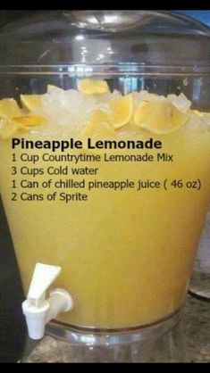 pineapple lemonade in a blender with instructions for how to make the drink