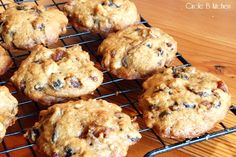 several cookies cooling on a wire rack on a wooden table top with text overlay