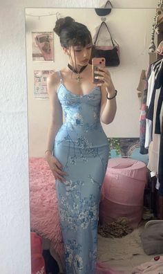 Blue Sun Dresses, Wedding Outfit Inspo Guest, Cute Sundress Outfits, Sundress Outfit Aesthetic, Blue Coquette Outfit, Light Blue Prom Dress Long, Sundress Aesthetic, Sundress Blue, Prom Dresses Long Blue