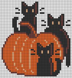 a cross stitch pattern with cats and pumpkins