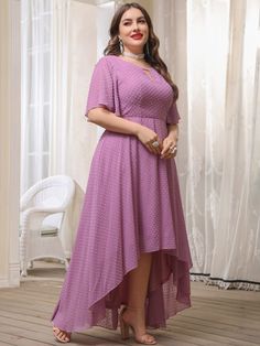 Free Returns ✓ Free Shipping On Orders $49+ ✓. Plus Chiffon Swiss Dot Asymmetrical Hem Dress- Plus Size Dresses at SHEIN. Chiffon Dress Casual Nigeria, Party Outfit Night Classy, Plus Size Western Wear, Busty Fashion, Asymmetrical Hem Dress, Plus Size Party Dresses, Led Dress, Designer Dresses Casual, Muslimah Fashion Outfits