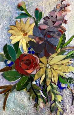 Mosaic Arts Online Course: Flowers & Textured Background Stained Glass Mosaic Art, Art Retreats, Mosaic Pictures, Mosaic Flowers, Glass Mosaic Art