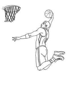 a drawing of a basketball player jumping up to dunk the ball into the hoop