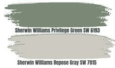 three shades of green and gray paint with the words sheryln williams pridge green sw