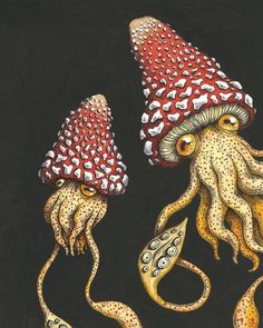 two octopus like creatures with hats on their heads