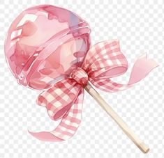 a pink lollipop on a stick with a bow clipart, hd png