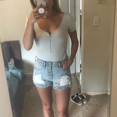 These Express Denim Distressed Shorts Are So Cute And The Perfect Rise, A Bit Above The Hips. They Are Brand New “Shortie” Style And A Size 2! Distressed Shorts, Denim Shorts, Size 2, Womens Shorts, Brand New, Grey, Women Shopping, Quick Saves, Color