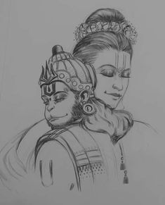 pencil drawing of two women in traditional garb